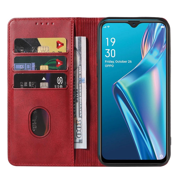 OPPO A12 Magnetic Closure Leather Phone Case(Red)