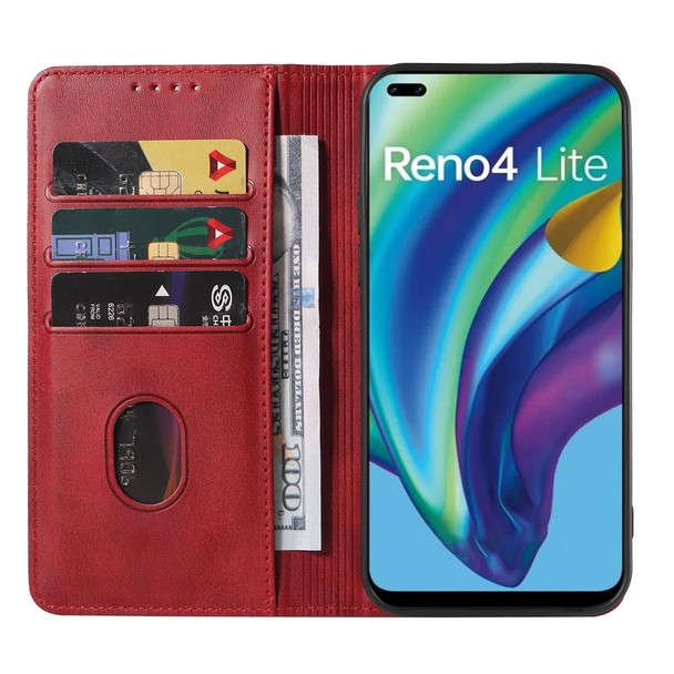 OPPO Reno4 Lite Magnetic Closure Leather Phone Case(Red)