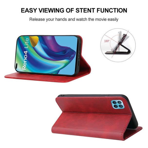 OPPO Reno4 Lite Magnetic Closure Leather Phone Case(Red)