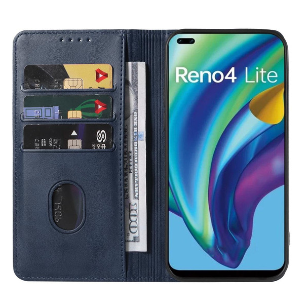 OPPO Reno4 Lite Magnetic Closure Leather Phone Case(Blue)