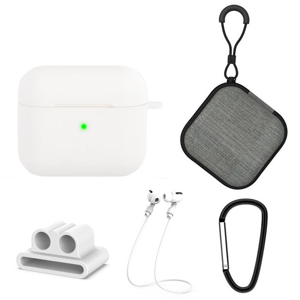 5 in 1 Silicone Earphone Protective Case + Earphone Bag + Earphones Buckle + Hook + Anti-lost Rope Set - AirPods 3(White)