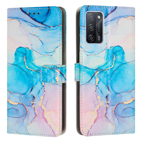 OPPO A55 5G/A53S 5G/A54 4G/A16/A54S/A56 5G/A16S/Realme V11 5G Painted Marble Pattern Leather Phone Case(Pink Green)