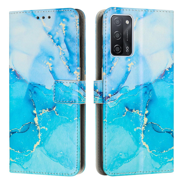 OPPO A55 5G/A53S 5G/A54 4G/A16/A54S/A56 5G/A16S/Realme V11 5G Painted Marble Pattern Leather Phone Case(Blue Green)