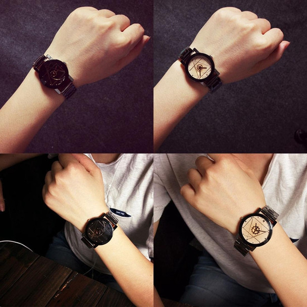 2 PCS Brown Glass Gear Tungsten Steel Strap Watch for Men / Women(Men Black)