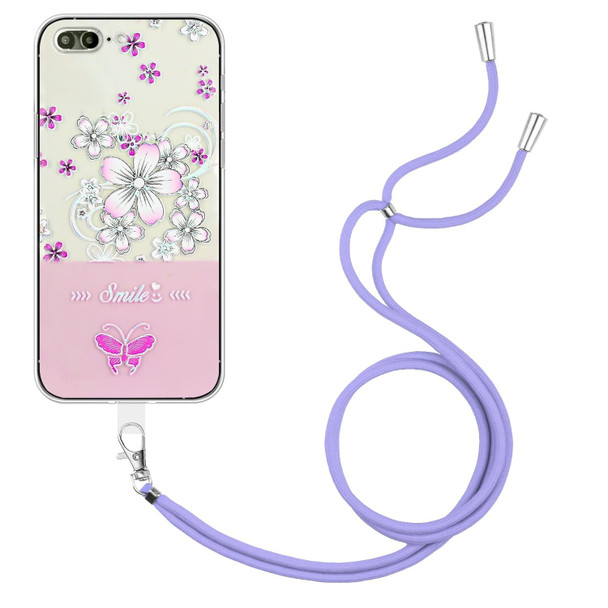 Bronzing Butterfly Flower TPU Phone Case with Lanyard - iPhone 8 Plus / 7 Plus(Cherry Blossoms)