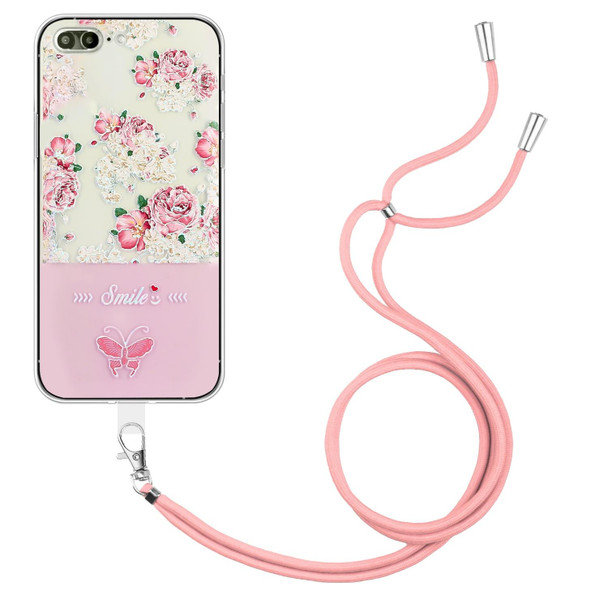 Bronzing Butterfly Flower TPU Phone Case with Lanyard - iPhone 8 Plus / 7 Plus(Peony)