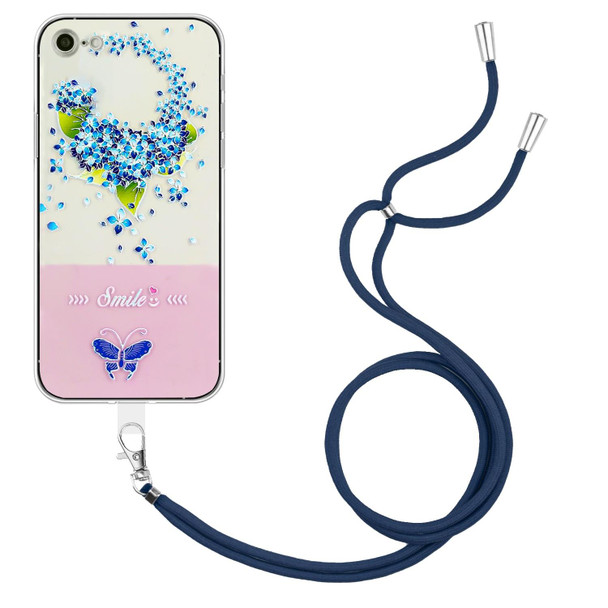 Bronzing Butterfly Flower TPU Phone Case with Lanyard - iPhone SE 2022 / SE 2020 / 8 / 7(Hydrangea)
