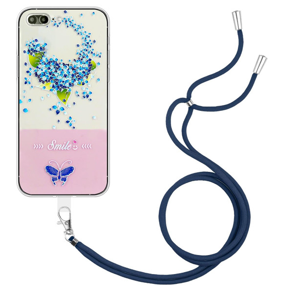 Bronzing Butterfly Flower TPU Phone Case with Lanyard - iPhone 8 Plus / 7 Plus(Hydrangea)