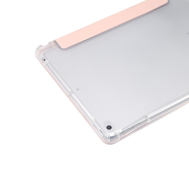 iPad 9.7(2018)/(2017)/Air 2/Air 3-folding Electric Pressed Skin Texture Horizontal Flip Shockproof Transparent TPU + PU Leather Case with Holder & Pen Slot & Sleep / Wake-up Function(Light Pink)