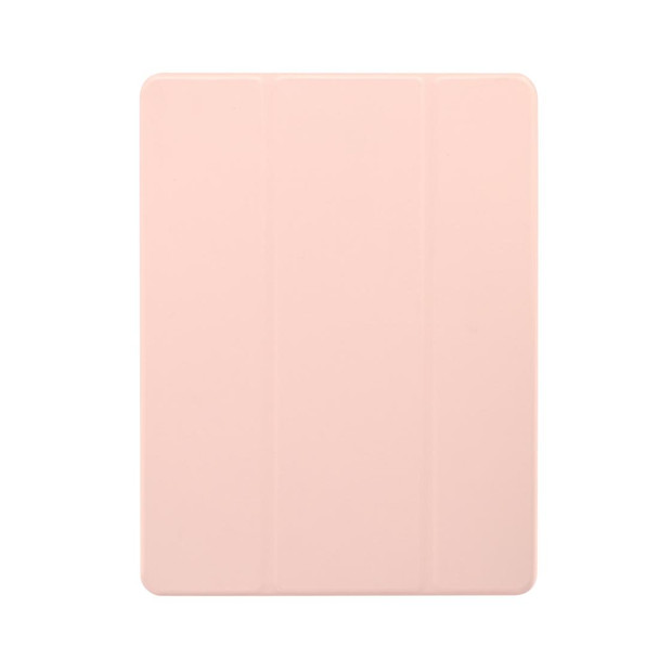 iPad 9.7(2018)/(2017)/Air 2/Air 3-folding Electric Pressed Skin Texture Horizontal Flip Shockproof Transparent TPU + PU Leather Case with Holder & Pen Slot & Sleep / Wake-up Function(Light Pink)