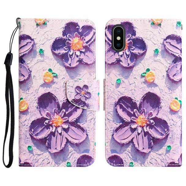 Colored Drawing Leatherette Phone Case - iPhone X(Purple Flower)