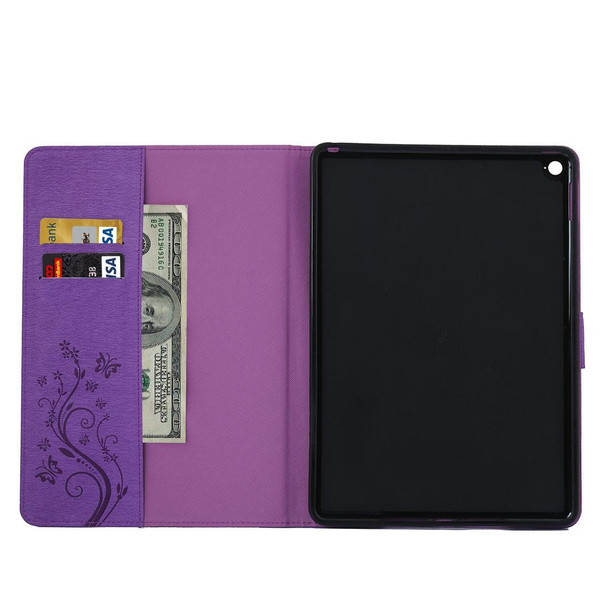 iPad Air 2 Pressed Flowers Butterfly Pattern Horizontal Flip PU Leather Case with Magnetic Buckle & Holder & Card Slots & Wallet(Purple)