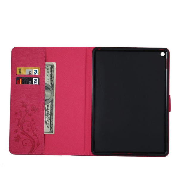 iPad Air 2 Pressed Flowers Butterfly Pattern Horizontal Flip PU Leather Case with Magnetic Buckle & Holder & Card Slots & Wallet(Magenta)