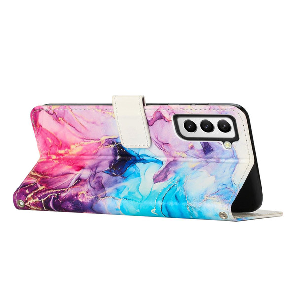 Samsung Galaxy S22+ 5G Crossbody Painted Marble Pattern Leather Phone Case(Pink Purple)