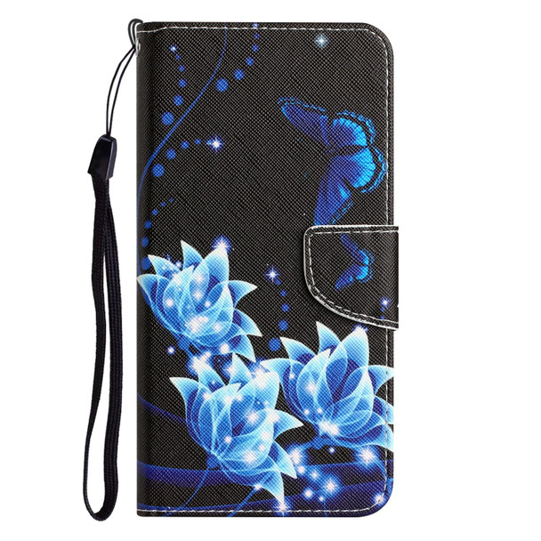 Xiaomi Redmi 9T Colored Drawing Leather Phone Case(Blue Butterfly)