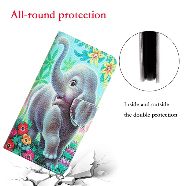 Samsung Galaxy A42 Colored Drawing Leather Phone Case(Elephant)
