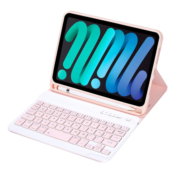 C06B Ultra-thin Candy Colors Bluetooth Keyboard Tablet Case for iPad mini 6, with Stand & Pen Slot (Pink)