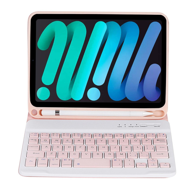 C06B Ultra-thin Candy Colors Bluetooth Keyboard Tablet Case for iPad mini 6, with Stand & Pen Slot (Pink)