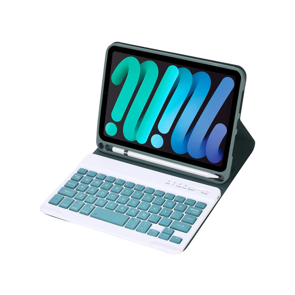 C06B Ultra-thin Candy Colors Bluetooth Keyboard Tablet Case for iPad mini 6, with Stand & Pen Slot (Dark Green)