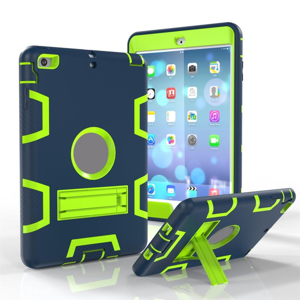 iPad Mini 3 / 2 / 1 Shockproof PC + Silicone Protective Casewith Holder(Navy Blue Yellow Green)