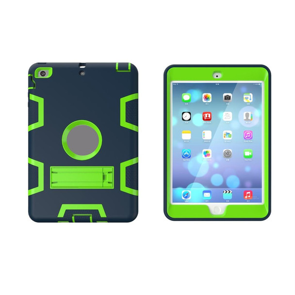 iPad Mini 3 / 2 / 1 Shockproof PC + Silicone Protective Casewith Holder(Navy Blue Yellow Green)