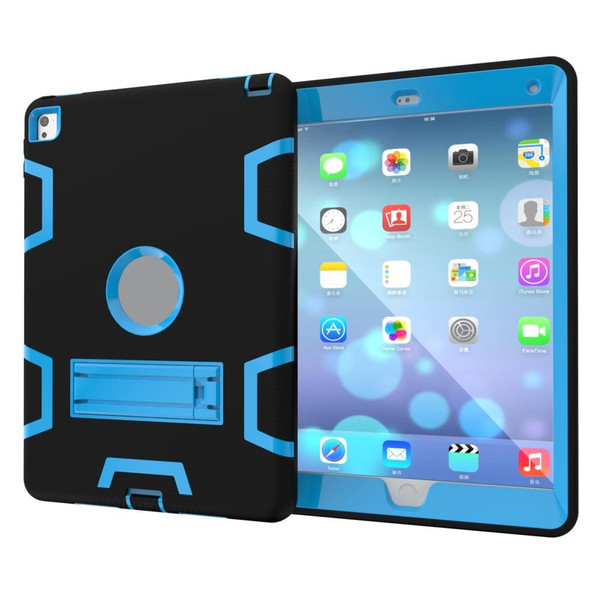 iPad 9.7(2017) Shockproof PC + Silicone Protective Casewith Holder(Black Blue)
