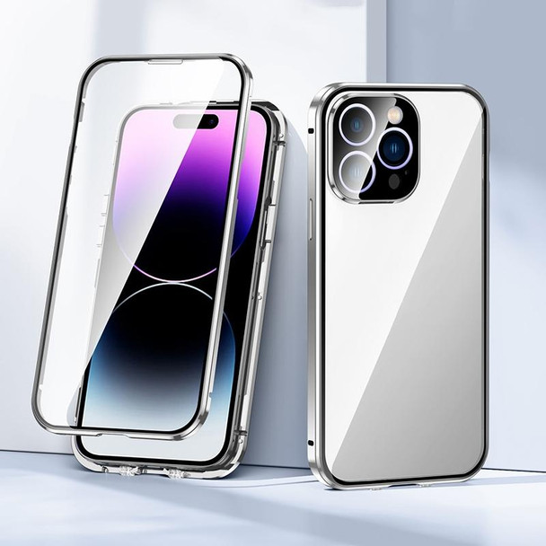 Magnetic Double-buckle HD Tempered Glass Phone Case - iPhone 14 Pro(Silver)