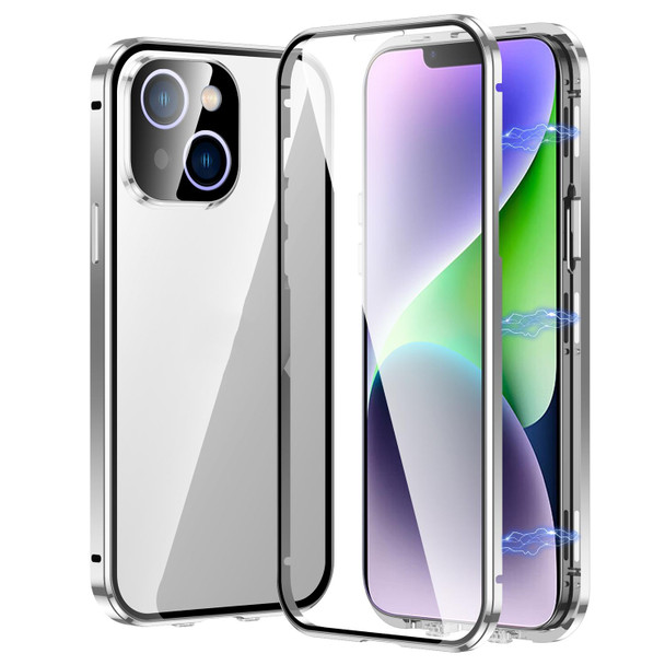 Magnetic Double-buckle HD Tempered Glass Phone Case - iPhone 14(Silver)