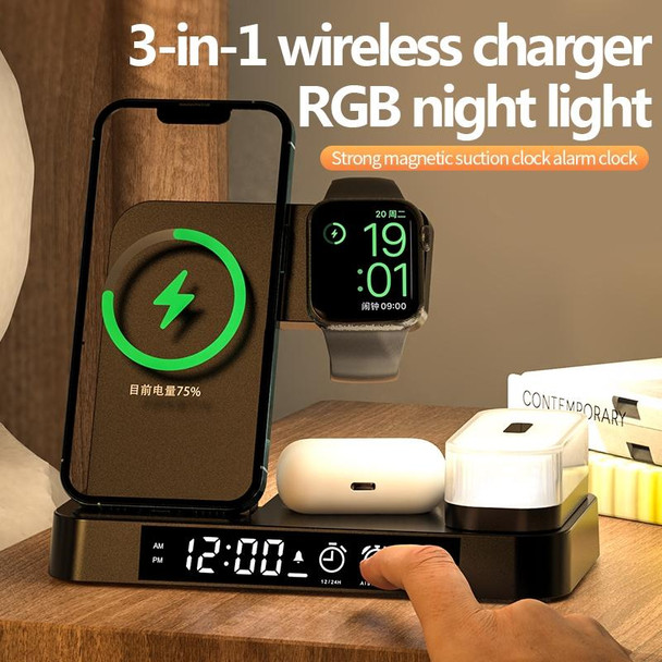 A37 30W 3-in-1 Wireless Charging Phone Stand with RGB Night Light & Alarm Clock Function(Black)