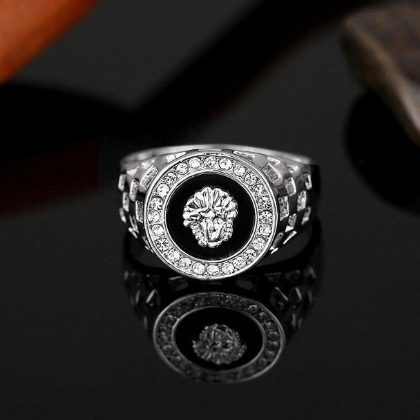 Hip Hop Platinum Plated Lion Head Rhinestone Ring for Men, US Size: 12, Inner Diameter: 22mm, Perimeter: 67.2mm(Silver)