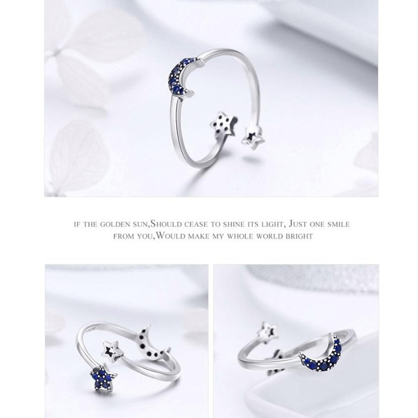 S925 Sterling Silver Ladies Ring Bright Star Moon Hollow Ring