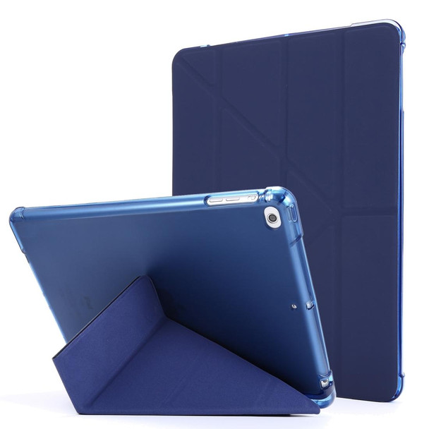 iPad 9.7 (2018) & (2017) Airbag Deformation Horizontal Flip Leather Case with Holder & Pen Holder(Dark Blue)