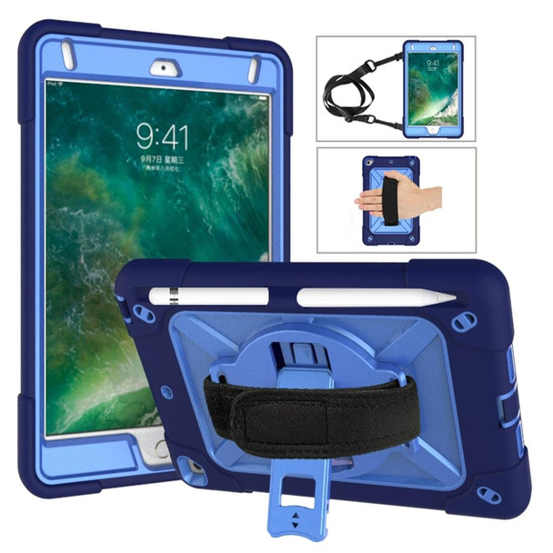 iPad Mini 5 / 4 Contrast Color Silicone + PC Combination Case with Holder(Navy Blue + Blue)