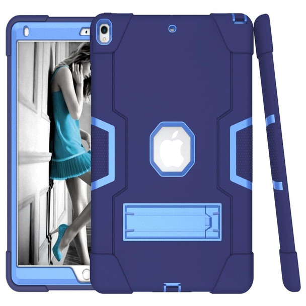 iPad 10.5 Contrast Color Silicone + PC Combination Case with Holder(Navy Blue + Blue)