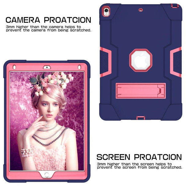 iPad 10.5 Contrast Color Silicone + PC Combination Case with Holder(Navy Blue + Rose Red)