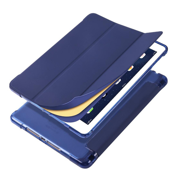 iPad Air / Air 2 / 9.7 (2017) & (2018) 3-folding Horizontal Flip PU Leather + Shockproof TPU Case with Holder & Pen Slot(Dark Blue)