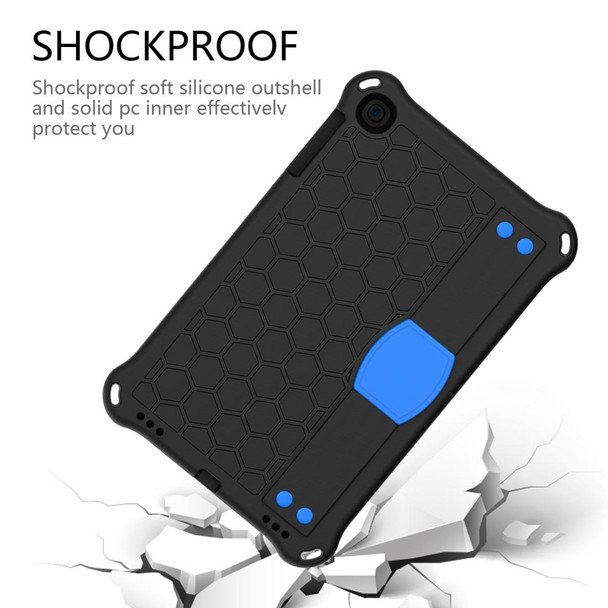 iPad mini 5 / 4 / 3 / 2 /1 Honeycomb Design EVA + PC Four Corner Anti Falling Flat Protective Shell With Straps(Black+Blue)