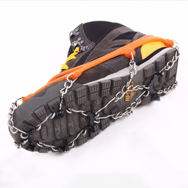 One Pair 8 Teeth Anti-Slip Ice Gripper Hiking Climbing Chain Shoes Covers(Orange)