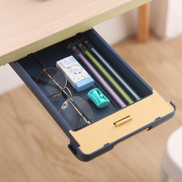 2 PCS Under The Desk Drawer Type Storage Box Office Desktop Hidden Storage Box Student Stationery Box(Blue)