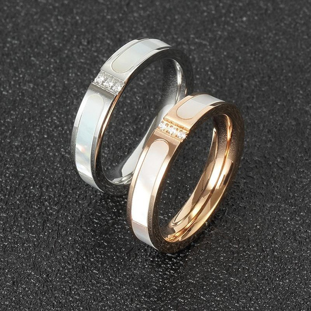 Three Diamonds Color Shell Diamond Ring Titanium Steel Gold-Plated Couple Ring, Size: 10 US Size(Rose Gold)