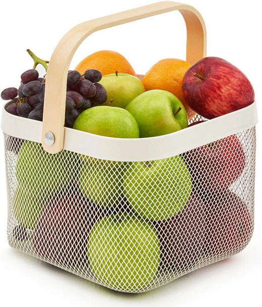 Mesh Storage Basket With Wooden Handle