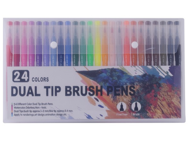 24-Piece Dual Tip Brush Pen Set