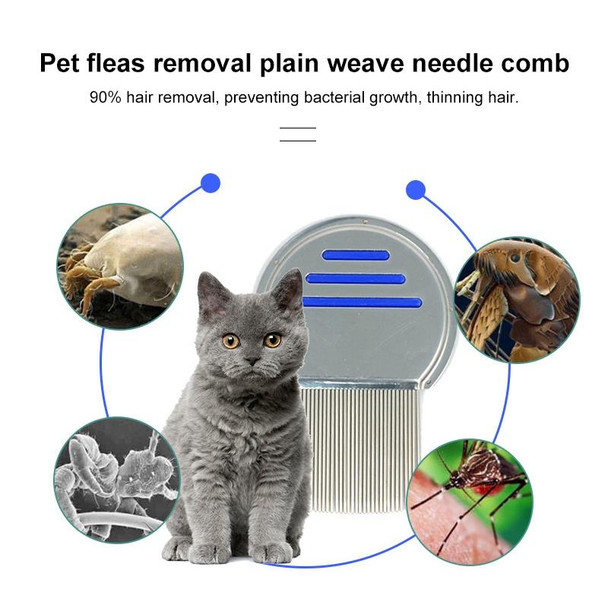 Pet Comb Dog Flea Cleaning Comb Stainless Steel Threaded Needle Comb Removal Beauty Products(Blue)