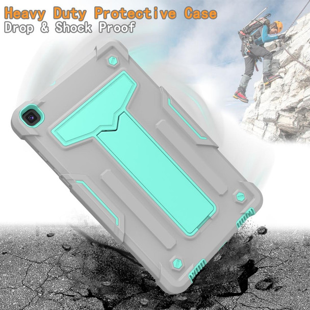 Samsung Galaxy Tab A8.0 (2019) T290 T-shaped Bracket Contrast Color Shockproof PC + Silicone Flat Protective Case(Grey+Mint Green)
