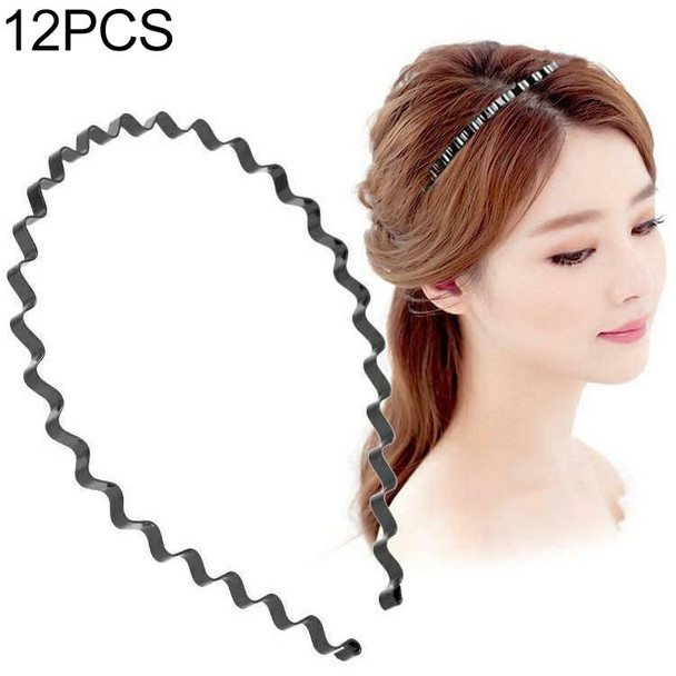 12 PCS Unisex Simple Wavy Hair Head Hoop Band Sport Headband Hair accessories(Black)