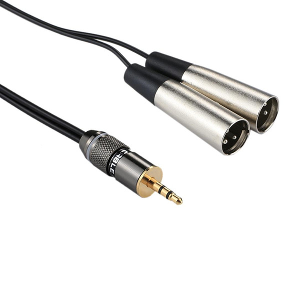 Metal Head 3.5mm Male to Aluminum Shell 2 x 3 Pin XLR CANNON Male Audio Connector Adapter Cable, Total Length: about 25cm