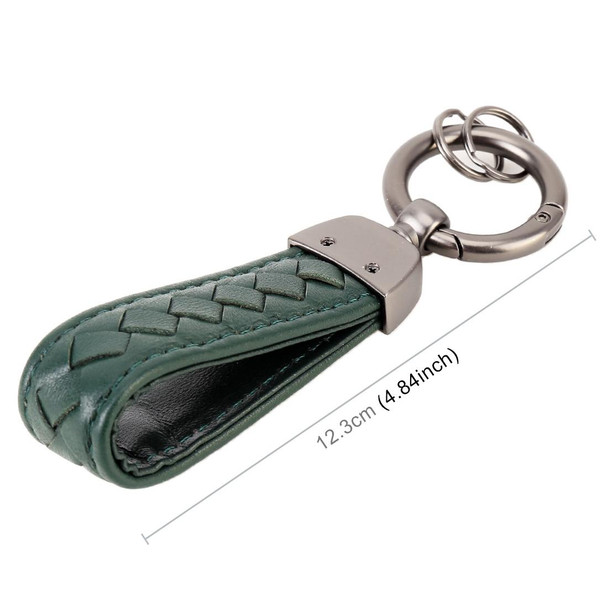 Car Metal + Braided Leatherette Key Ring Keychain (Dark Green)