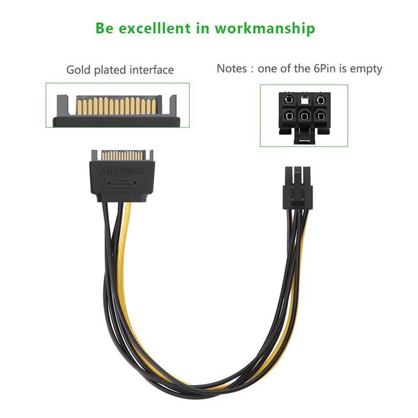 20cm SATA 15 Pin to 6 Pin PCI Express Graphics Video Card Sata Power Cable