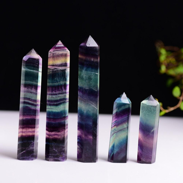 Natural Rough Stone Hexagonal Crystal Column Colorful Fluorite Column Ornaments, Size:11.1-12 cm 