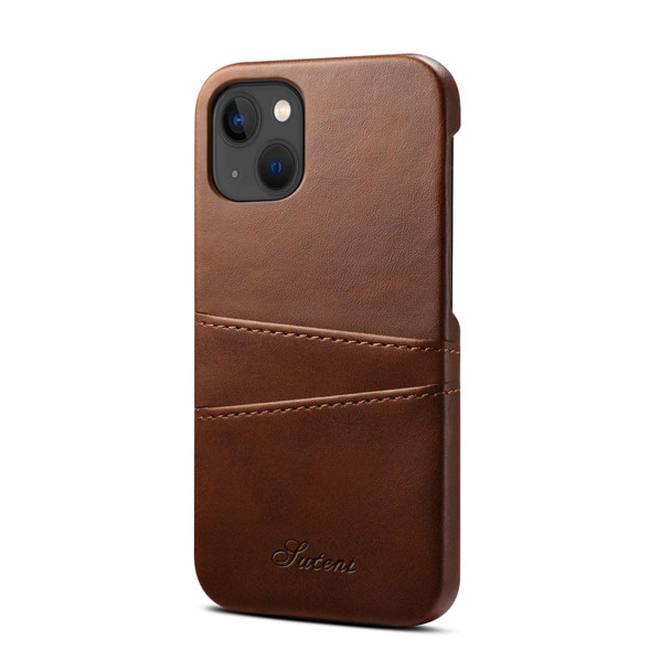 iPhone 14 Suteni Calf Texture Card Slots Phone Case (Brown)
